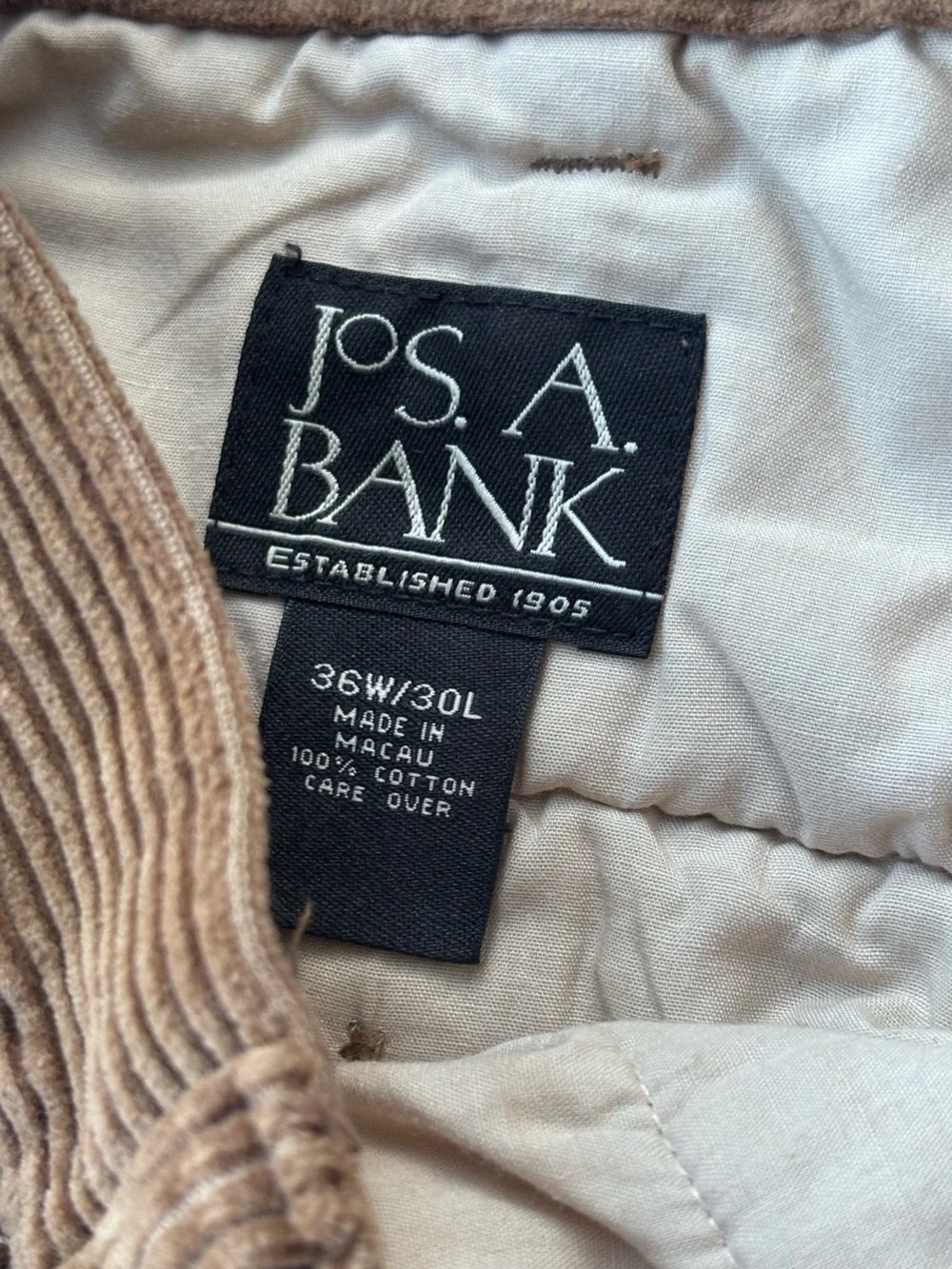 Jos. A. Bank Brown Corduroy Pleated Men's Pants